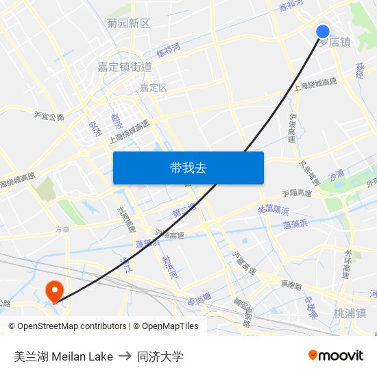 美兰湖 Meilan Lake to 同济大学 map