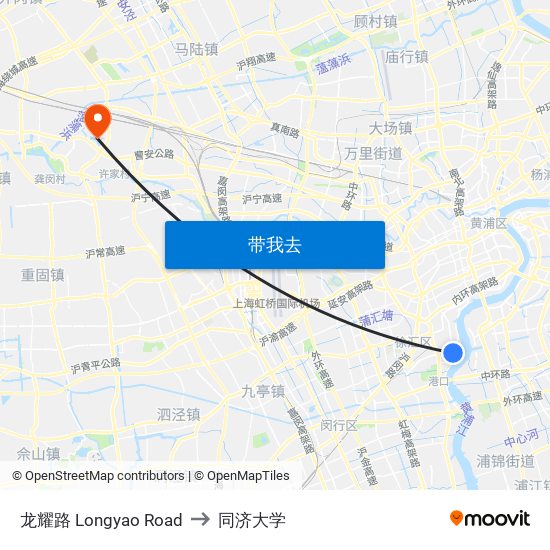 龙耀路 Longyao Road to 同济大学 map