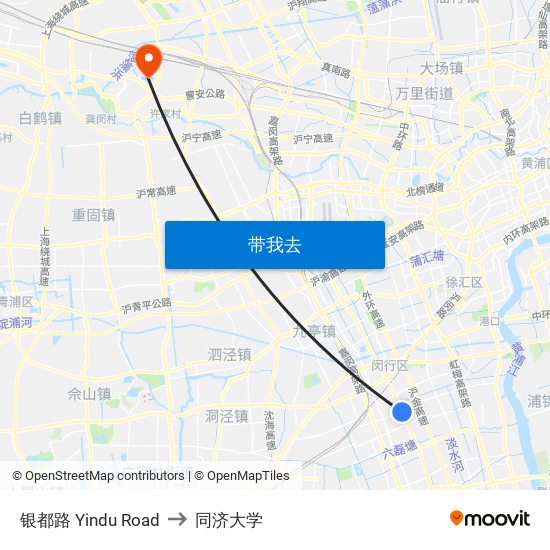 银都路 Yindu Road to 同济大学 map