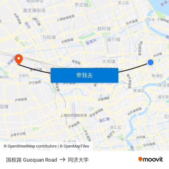 国权路 Guoquan Road to 同济大学 map