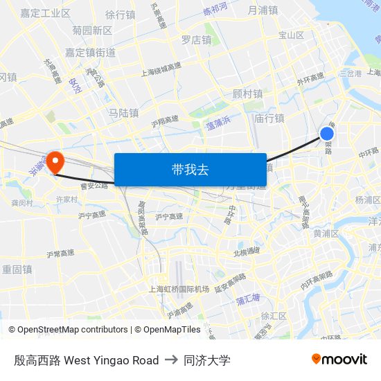 殷高西路 West Yingao Road to 同济大学 map