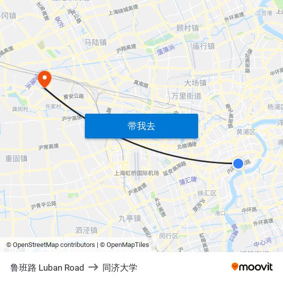 鲁班路 Luban Road to 同济大学 map