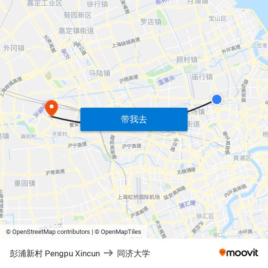 彭浦新村 Pengpu Xincun to 同济大学 map