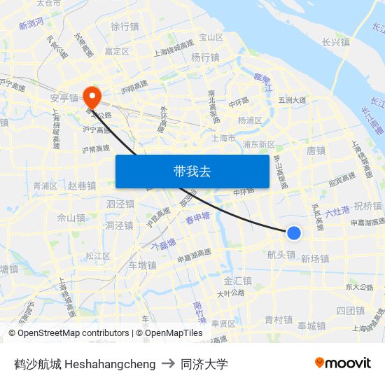 鹤沙航城 Heshahangcheng to 同济大学 map