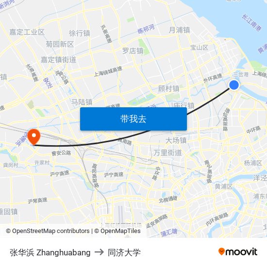 张华浜 Zhanghuabang to 同济大学 map