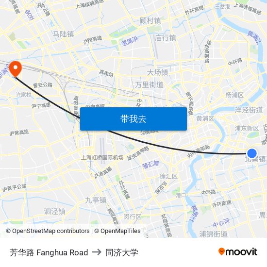 芳华路 Fanghua Road to 同济大学 map