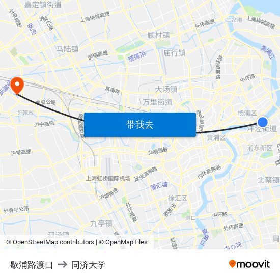 歇浦路渡口 to 同济大学 map