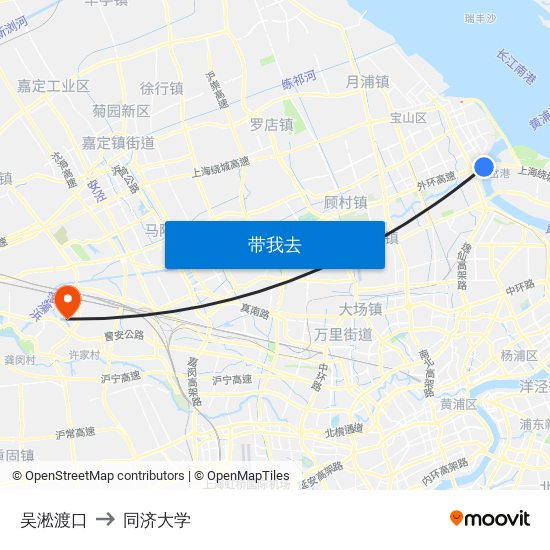 吴淞渡口 to 同济大学 map