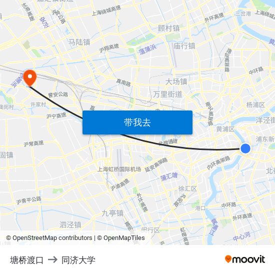 塘桥渡口 to 同济大学 map