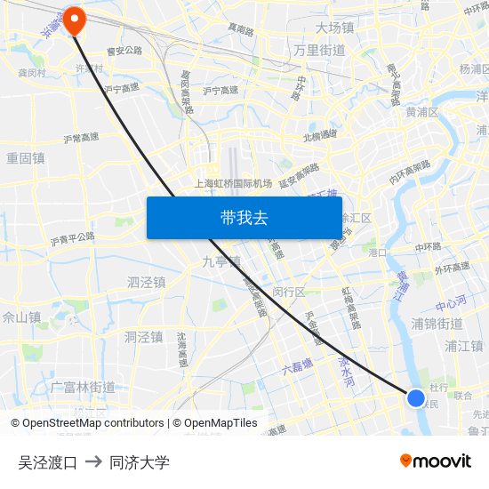 吴泾渡口 to 同济大学 map