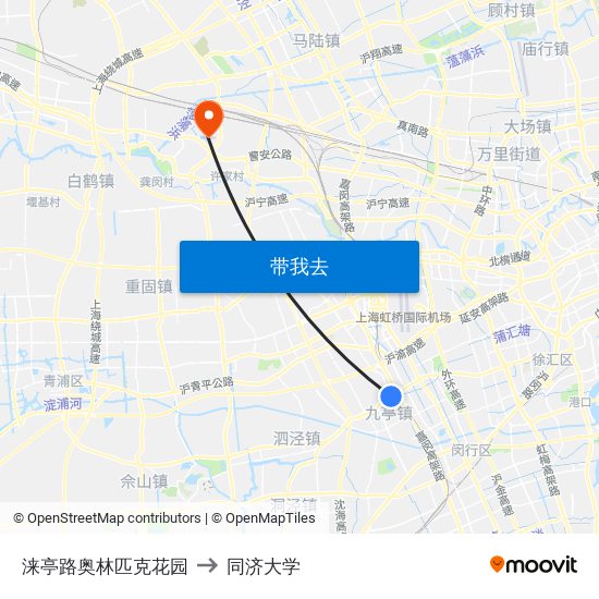 涞亭路奥林匹克花园 to 同济大学 map