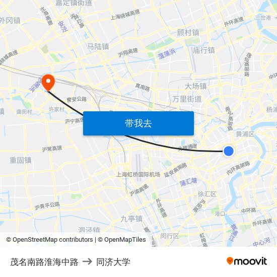茂名南路淮海中路 to 同济大学 map