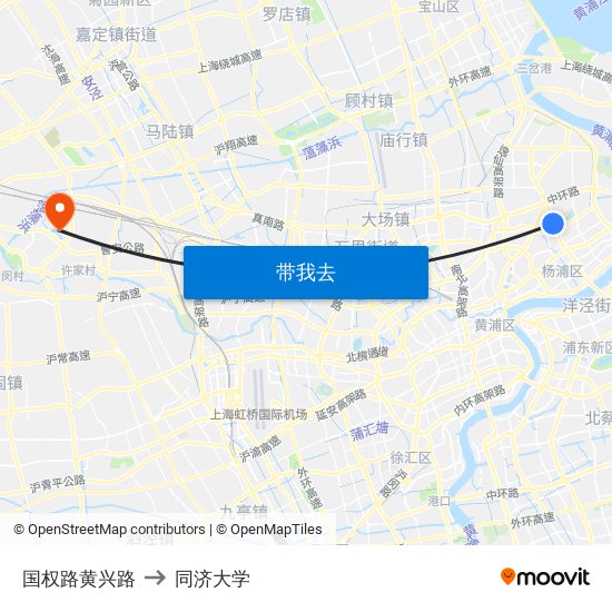 国权路黄兴路 to 同济大学 map