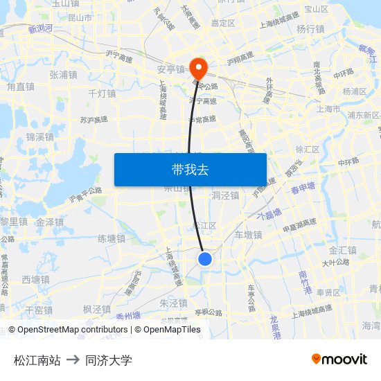 松江南站 to 同济大学 map