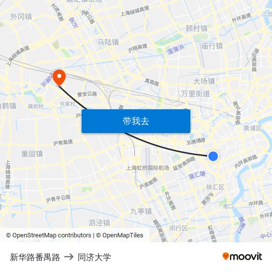 新华路番禺路 to 同济大学 map