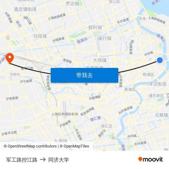 军工路控江路 to 同济大学 map