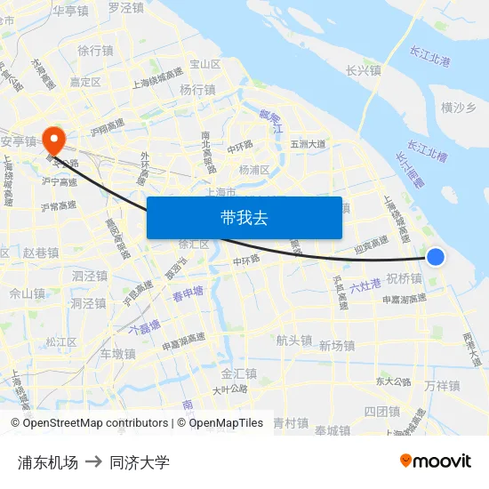 浦东机场 to 同济大学 map
