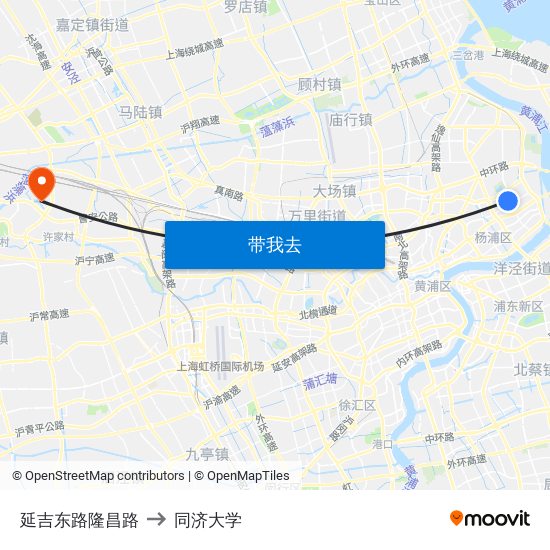 延吉东路隆昌路 to 同济大学 map