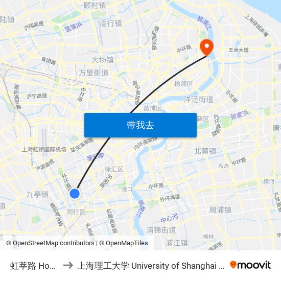 虹莘路 Hongxin Road to 上海理工大学 University of Shanghai for Science and Technology map