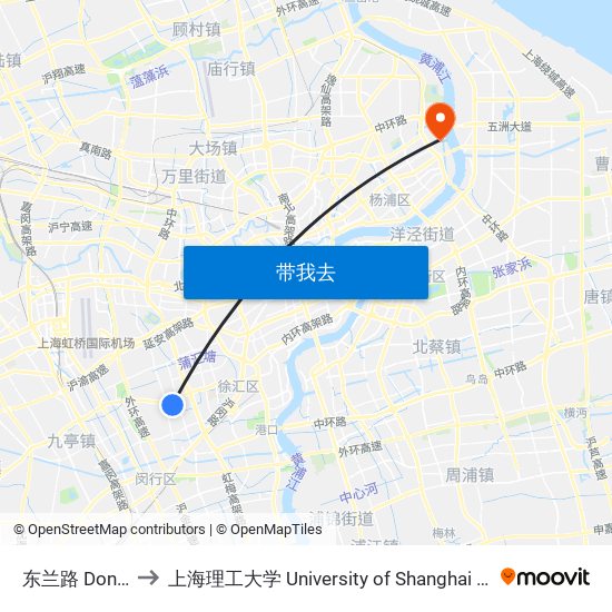 东兰路 Donglan Road to 上海理工大学 University of Shanghai for Science and Technology map