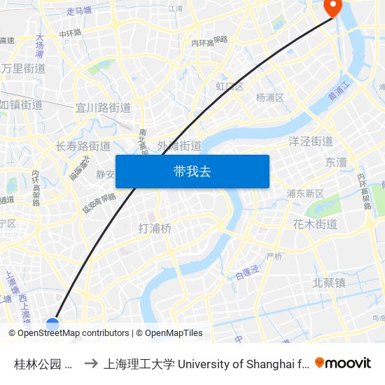 桂林公园 Guilin Park to 上海理工大学 University of Shanghai for Science and Technology map