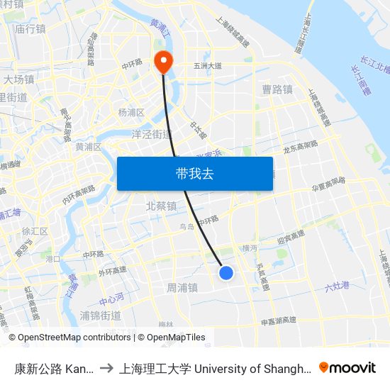 康新公路 Kangxin Highway to 上海理工大学 University of Shanghai for Science and Technology map