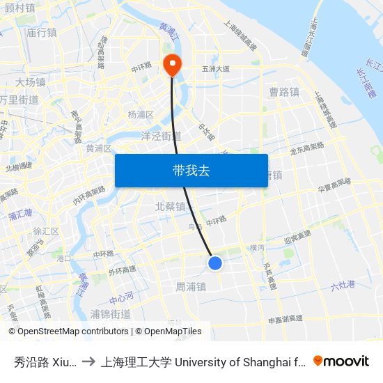 秀沿路 Xiuyan Road to 上海理工大学 University of Shanghai for Science and Technology map