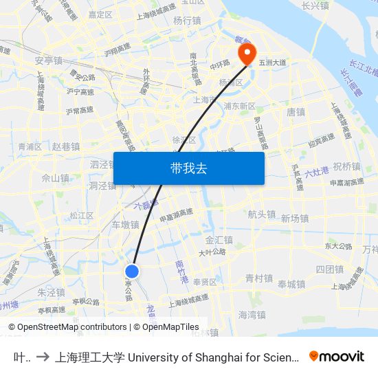 叶榭 to 上海理工大学 University of Shanghai for Science and Technology map