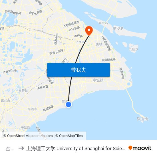 金山卫 to 上海理工大学 University of Shanghai for Science and Technology map