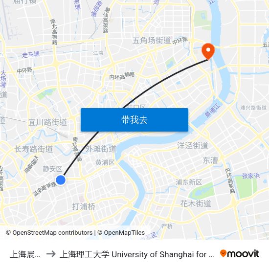 上海展览中心 to 上海理工大学 University of Shanghai for Science and Technology map