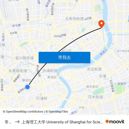 常德路 to 上海理工大学 University of Shanghai for Science and Technology map