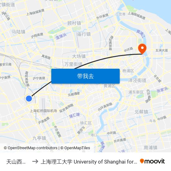 天山西路申滨路 to 上海理工大学 University of Shanghai for Science and Technology map