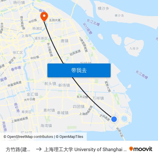 方竹路(建桥学院北门) to 上海理工大学 University of Shanghai for Science and Technology map