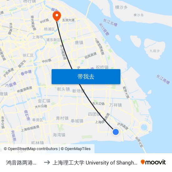 鸿音路两港大道(映瑞光电) to 上海理工大学 University of Shanghai for Science and Technology map