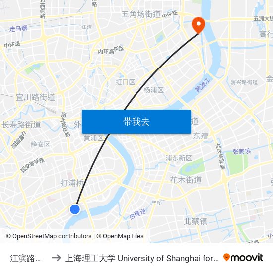 江滨路日晖东路 to 上海理工大学 University of Shanghai for Science and Technology map