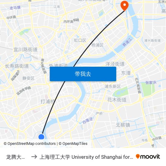 龙腾大道丰谷路 to 上海理工大学 University of Shanghai for Science and Technology map