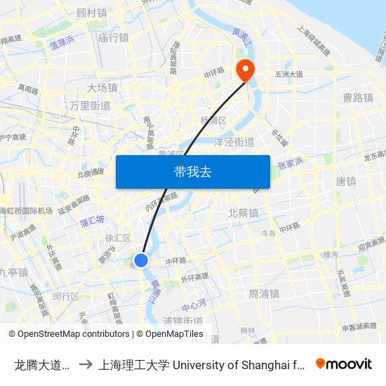 龙腾大道喜泰支路 to 上海理工大学 University of Shanghai for Science and Technology map