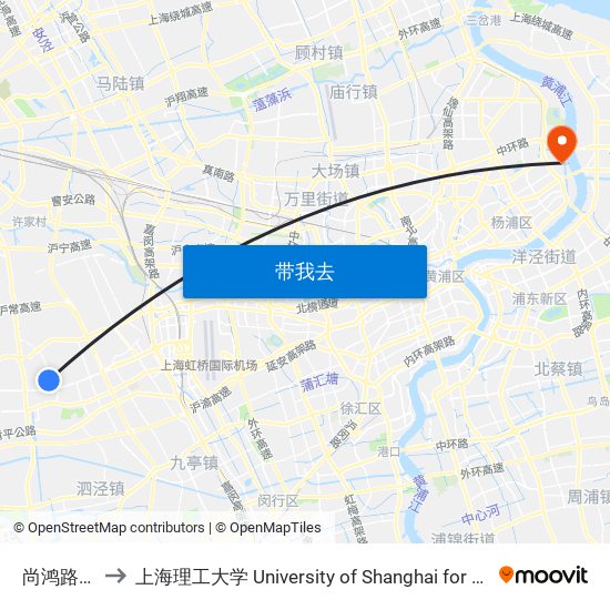 尚鸿路乐高路 to 上海理工大学 University of Shanghai for Science and Technology map