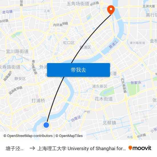 塘子泾路博城路 to 上海理工大学 University of Shanghai for Science and Technology map