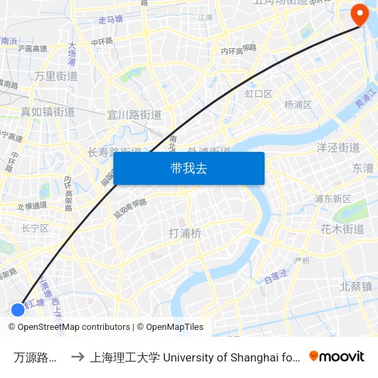 万源路环镇南路 to 上海理工大学 University of Shanghai for Science and Technology map