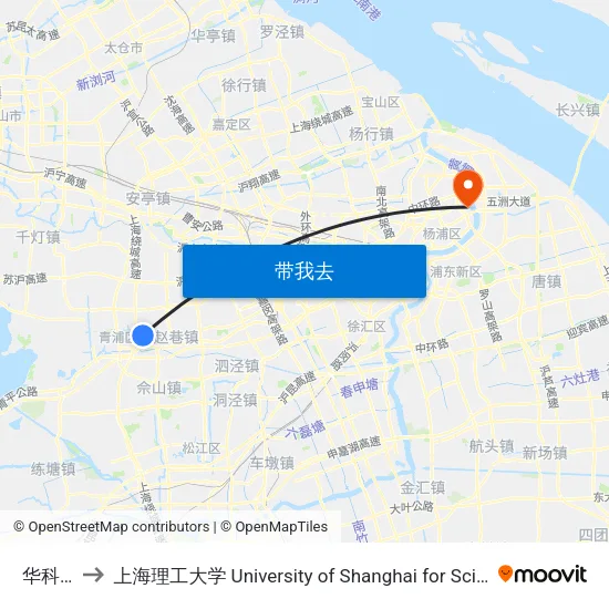 华科东路 to 上海理工大学 University of Shanghai for Science and Technology map