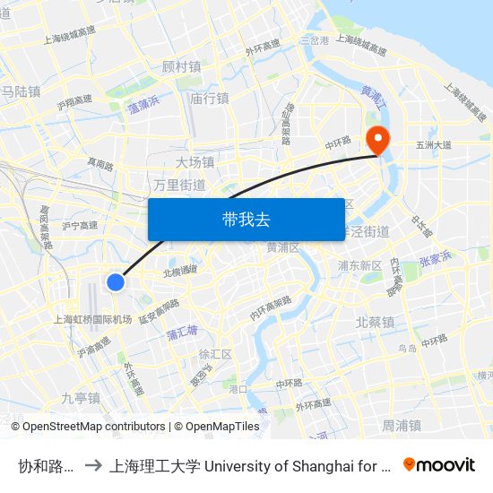 协和路泉口路 to 上海理工大学 University of Shanghai for Science and Technology map