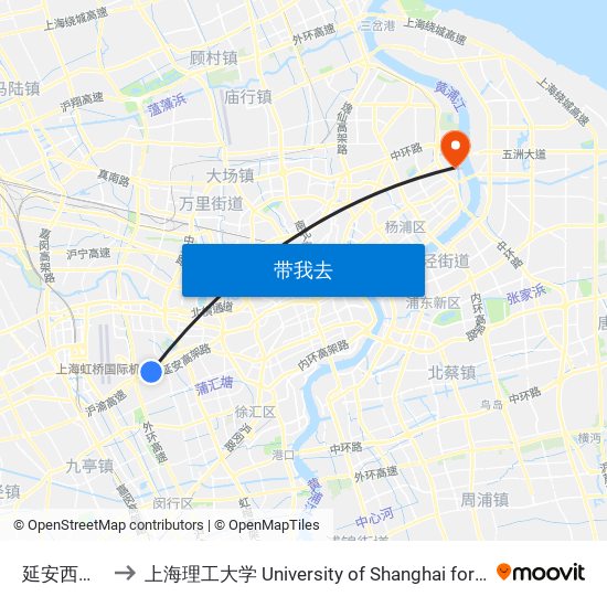 延安西路虹井路 to 上海理工大学 University of Shanghai for Science and Technology map