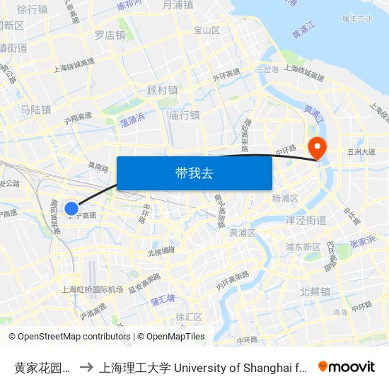 黄家花园路靖远路 to 上海理工大学 University of Shanghai for Science and Technology map