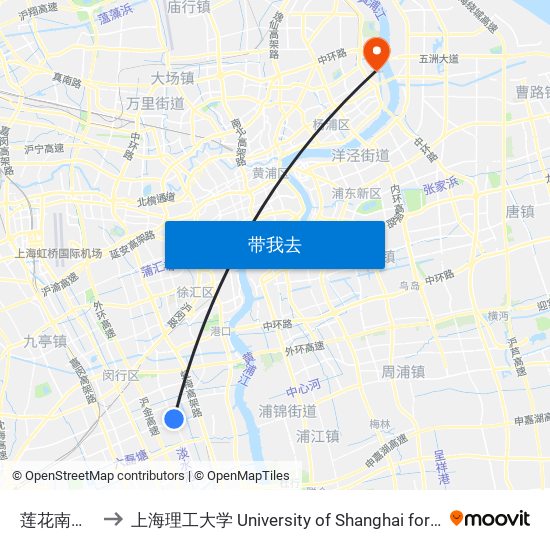 莲花南路曙建路 to 上海理工大学 University of Shanghai for Science and Technology map
