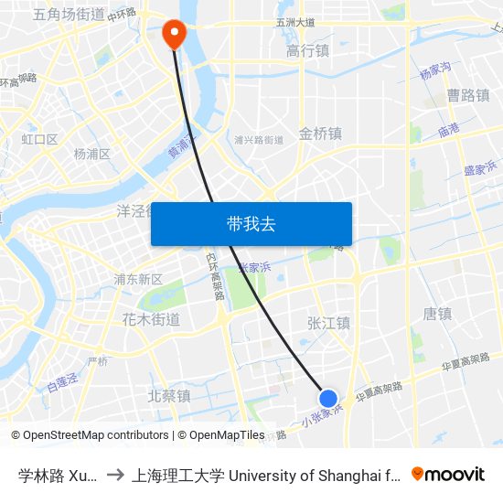 学林路 Xuelin Road to 上海理工大学 University of Shanghai for Science and Technology map