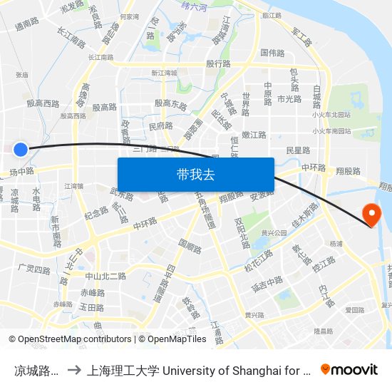 凉城路三门路 to 上海理工大学 University of Shanghai for Science and Technology map