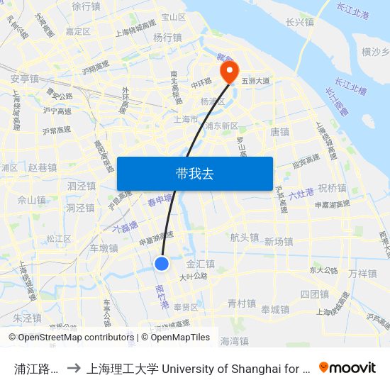浦江路沪闵路 to 上海理工大学 University of Shanghai for Science and Technology map