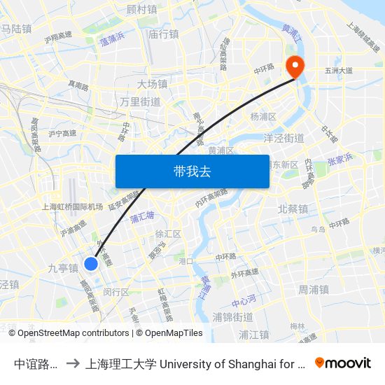 中谊路七莘路 to 上海理工大学 University of Shanghai for Science and Technology map