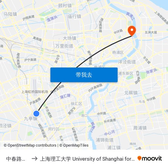 中春路杨新港路 to 上海理工大学 University of Shanghai for Science and Technology map